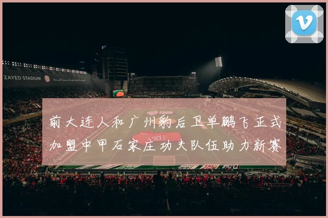 前大连人和广州豹后卫单鹏飞正式加盟中甲石家庄功夫队伍助力新赛季
